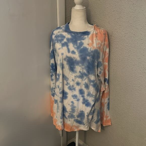 PacSun Scallop Fit Tie Dye Hoodie Blue/Orange L Beach Casual Boho Unisex Skater - Picture 1 of 11